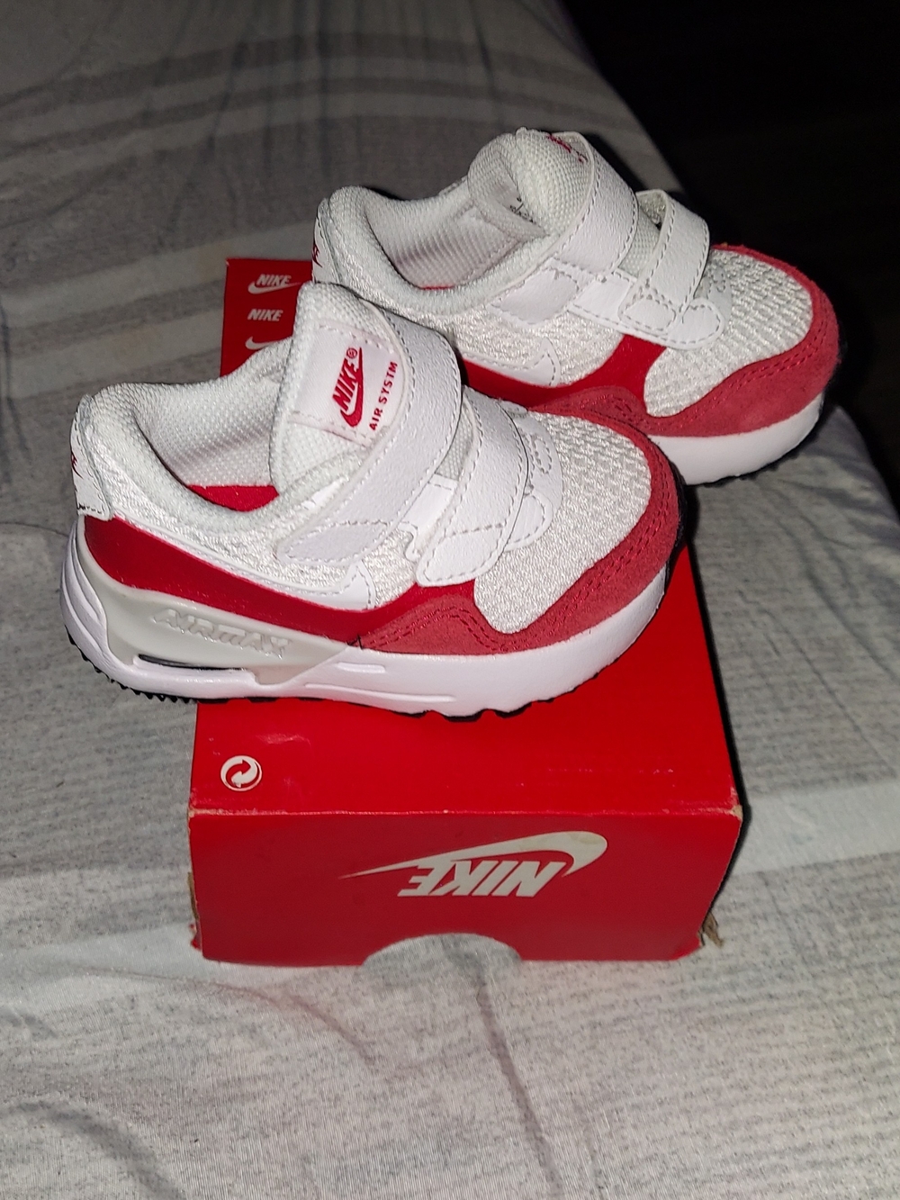 Nike Kids White and Red Velcro Air Max Sneakers - Picture 2 of 5